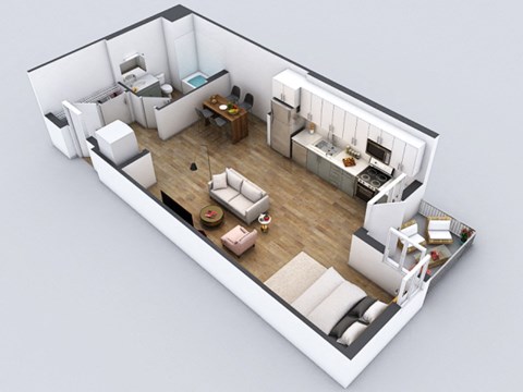 Floor plan for studio, 1 bath, 635 sqft